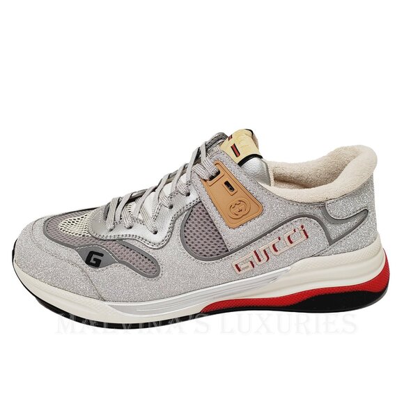 GUCCI SNEAKERS MENS ULTRAPACE SILVER LEATHER SHOES w LOGO - Picture 5 of 15